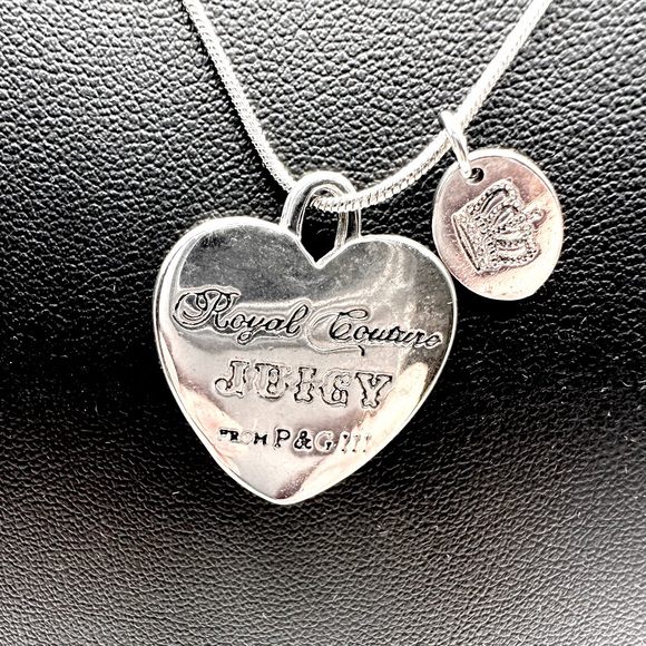 Juicy Couture Silver Heart Crown Necklace Vintage, w/Silver Plated Necklace Y2K - Picture 10 of 10